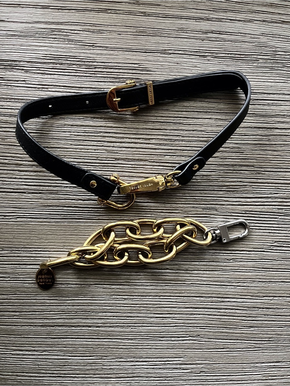 Henri Bendel NWOT Black Leather Necklace with Gold and Silver Chain Accent